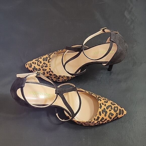 CHRISTIAN SIRIANO LEOPARD PRINT ADJUSTABLE ANKLE STRAP POINTED TOE SHOE - Picture 10 of 16